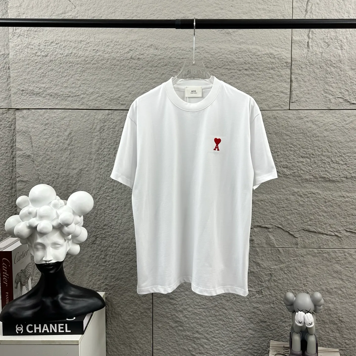 Ami Love 2026 Spring and Summer Style Classic simple three-dimensional embroidery small love personalized logo Customized double yarn plain cotton fabric Short-sleeved T-shirt Men and women Same Style Color: Black White Flower Gray Angola Red Size: S (90-130 pounds) M (120-150 pounds) L (140-165 pounds) XL (160-180 pounds) XXL (180-210 pounds)